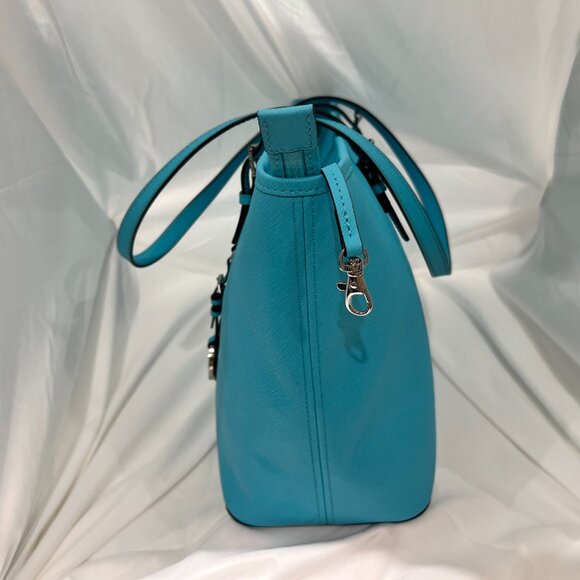 Michael Kors Aquamarine/Silver Safiano Leather Tote Bag - Picture 7 of 12